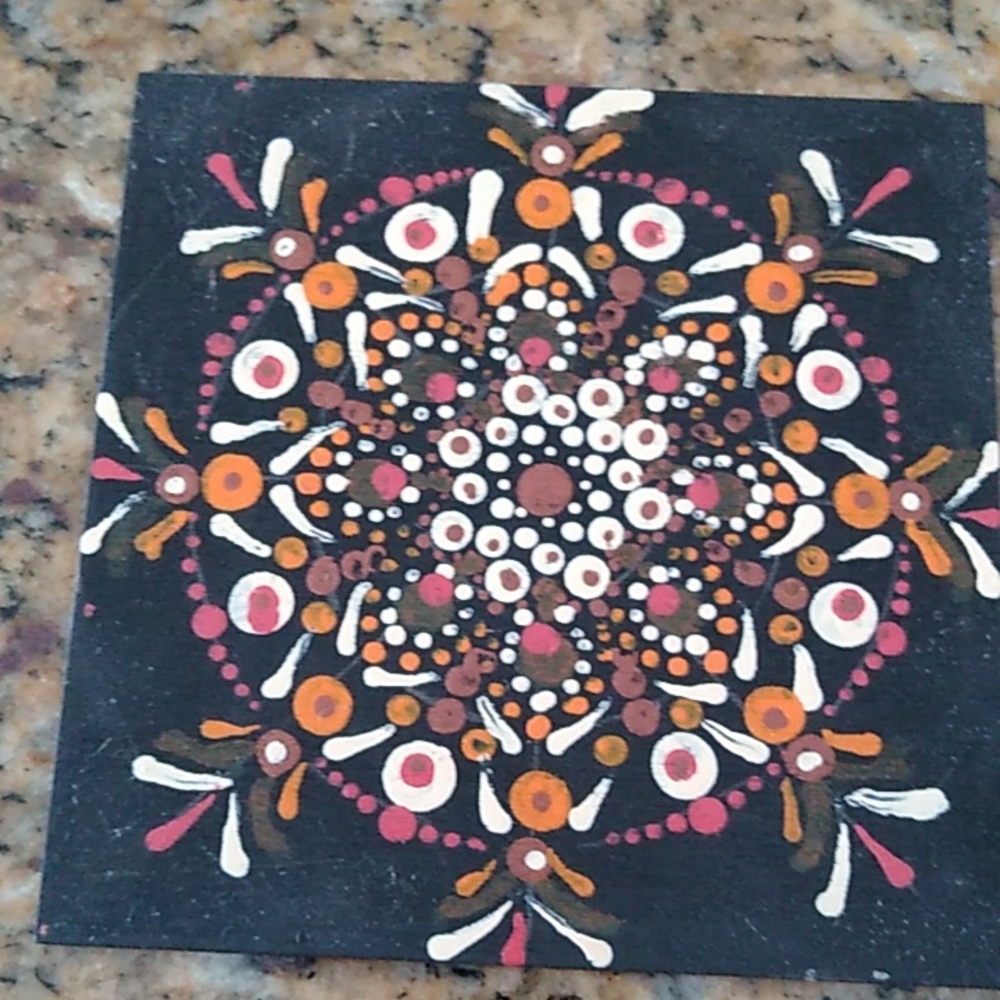 Hand Painted Mandala 4"x4" wood square